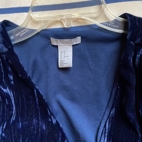 H&M Dresses Hm Crushed Velvet Navy Blue Dress Poshmark